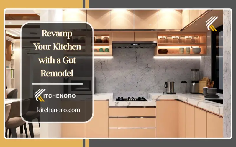 Gut kitchen remodel showing complete strip-to-studs kitchen demolition and full layout transformation