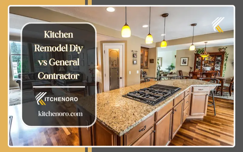 DIY vs contractor kitchen remodel comparison showing homeowner painting cabinets and professional contractor installing kitchen cabinets.
