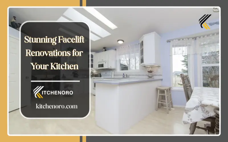 Quartz countertop and tile backsplash in a facelift renovations kitchen makeover