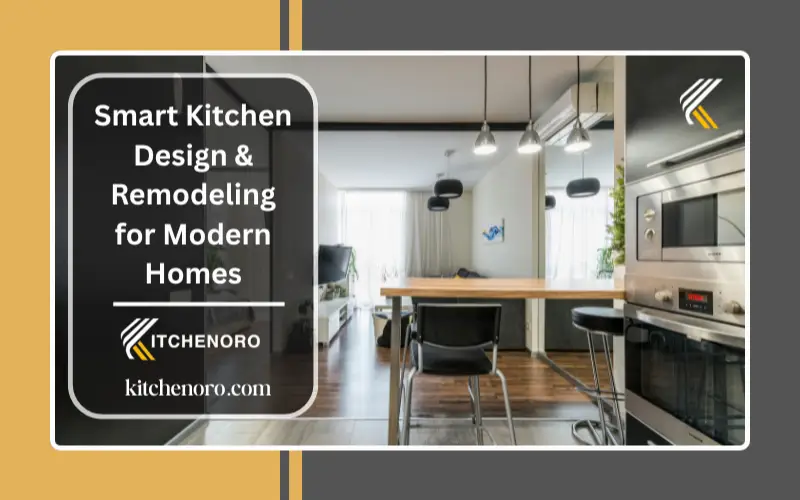 Smart kitchen remodel with app-controlled oven, touchless faucet, energy-efficient refrigerator, and under-cabinet LED lighting
