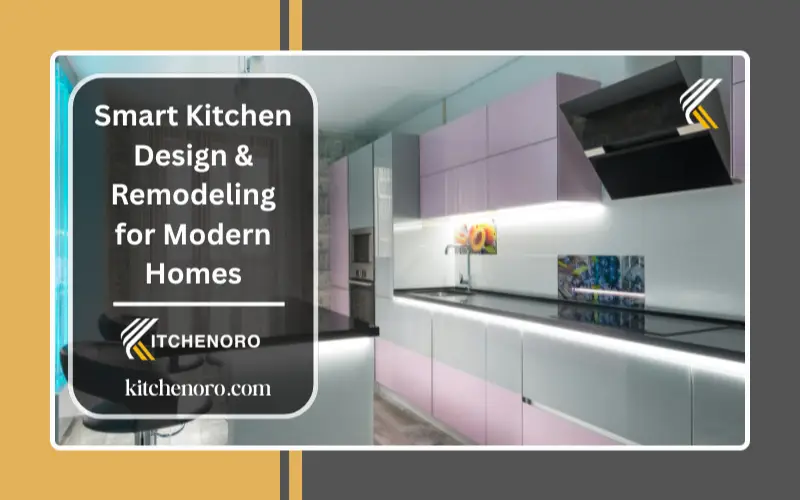 Smart kitchen design with connected appliances, voice-controlled lighting, modern cabinetry, and intelligent layout for a high-tech kitchen remodel