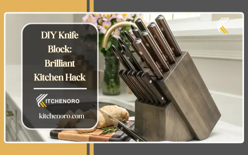 DIY knife block made from hardwood scraps with angled knife slots for kitchen storage