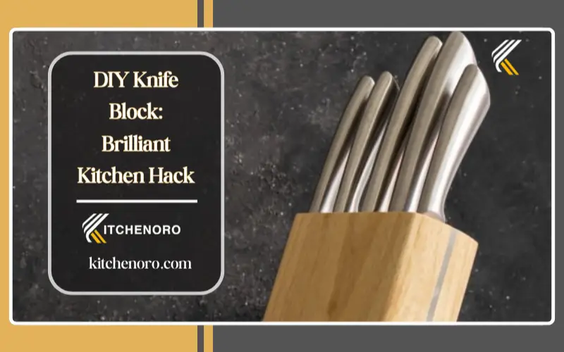 finished DIY knife block with chef knives on modern kitchen countertop