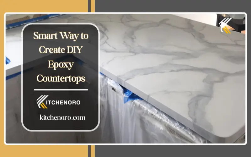 spreading epoxy resin with foam roller on kitchen countertop
