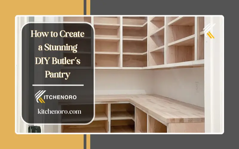 modern DIY butler’s pantry with built-in cabinets, countertop and open shelving