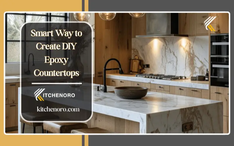 modern kitchen with DIY epoxy countertops featuring faux marble finish
