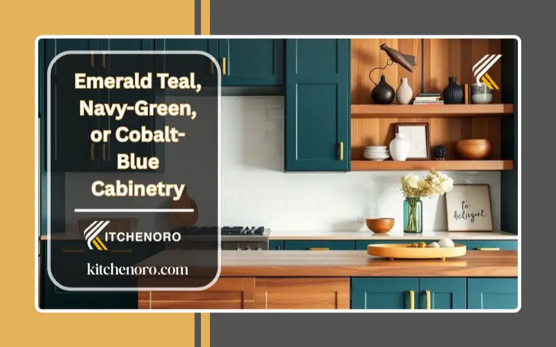 luxurious touch, emerald teal, navy-green, or cobalt-blue cabinetry adds bold personality