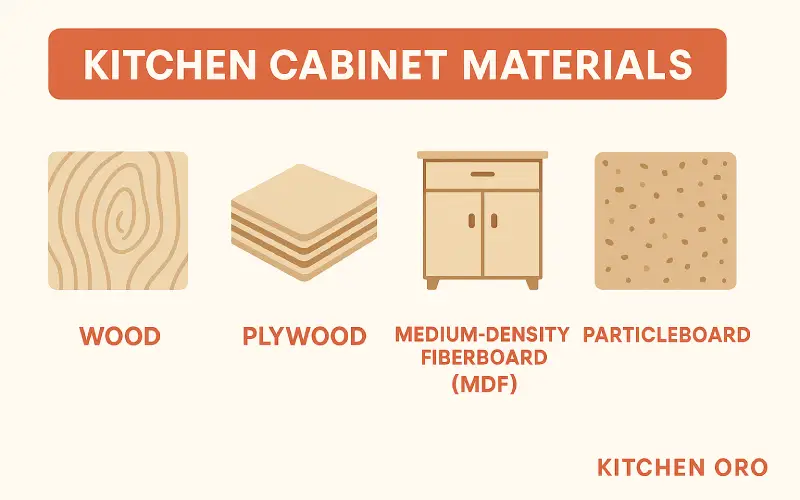 Different materials of kitchen cabinets