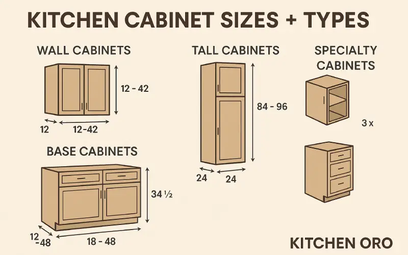Different types & dimensions of kitchen cabinets