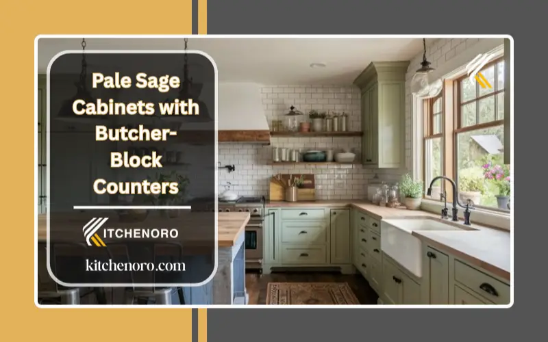 Combine pale sage cabinets with butcher-block counters and white beadboard walls