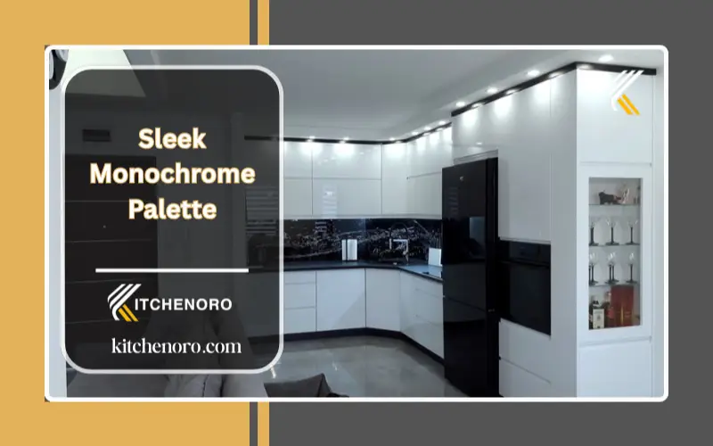 Elegant monochrome kitchen with white cabinets and black countertops