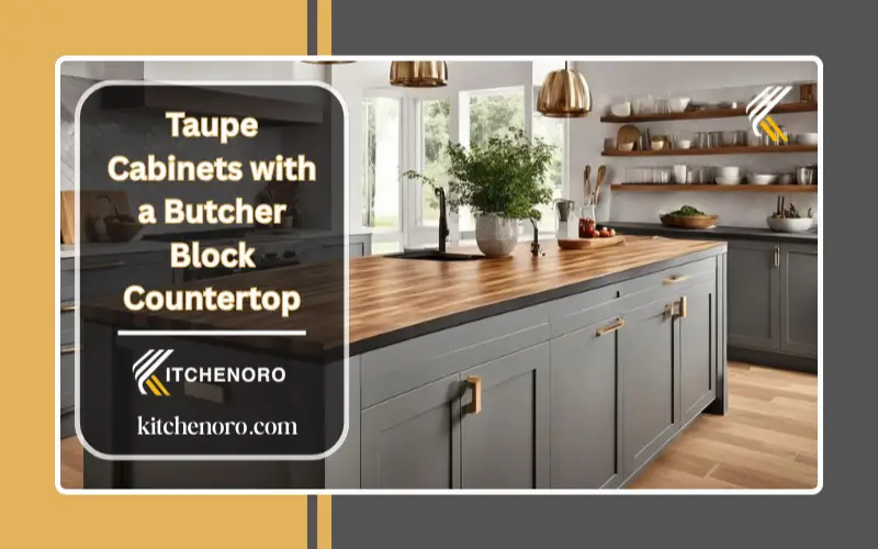 Taupe Cabinets with a Butcher Block Countertop
