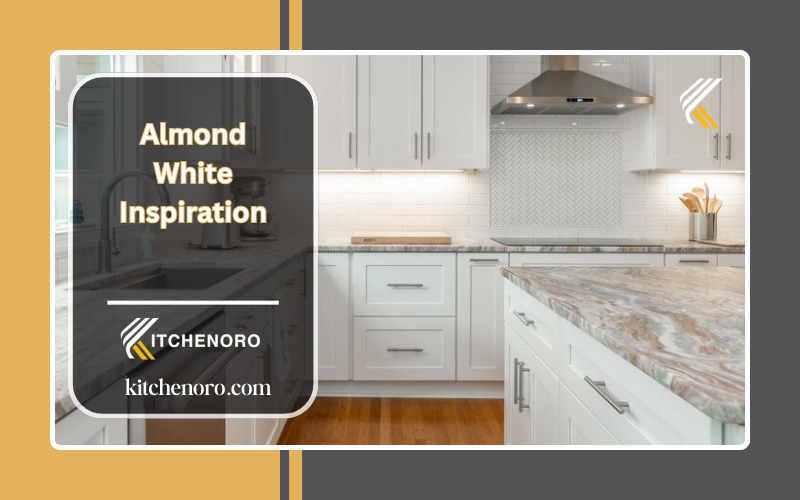 two-tone kitchen cabinets with a leathered Almond White granite