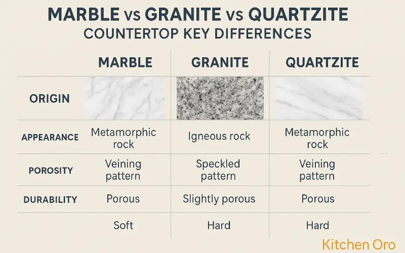 Marble vs Granite vs Quartzite