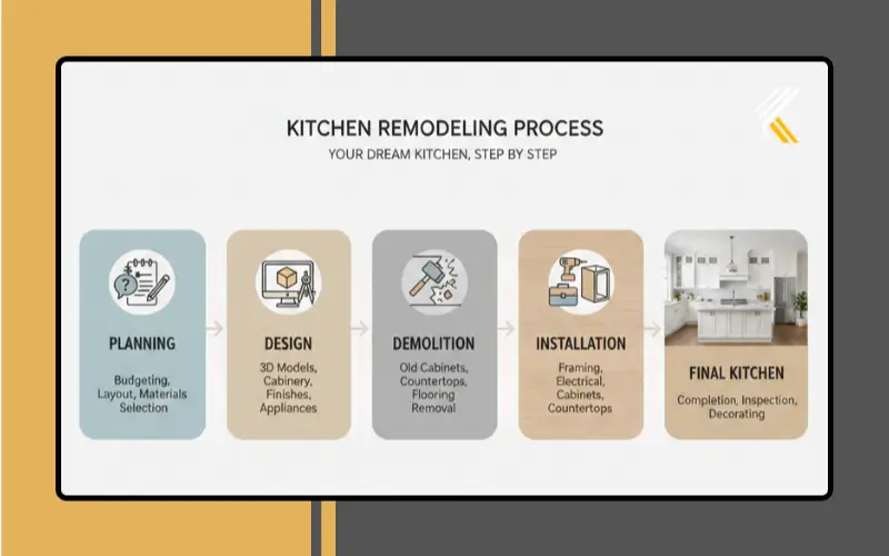 Step-by-step kitchen remodeling process from planning to final installation