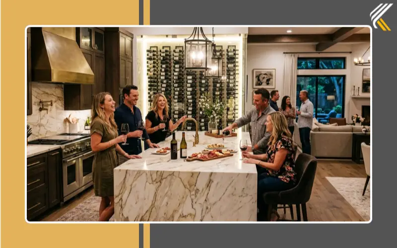 Open-concept luxury kitchen designed for entertaining guests