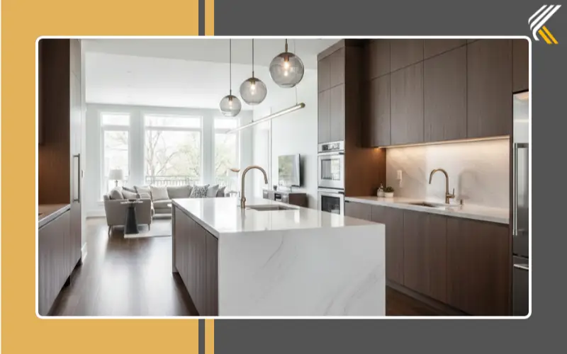Major kitchen remodel with open layout, large island, custom cabinets, and new flooring
