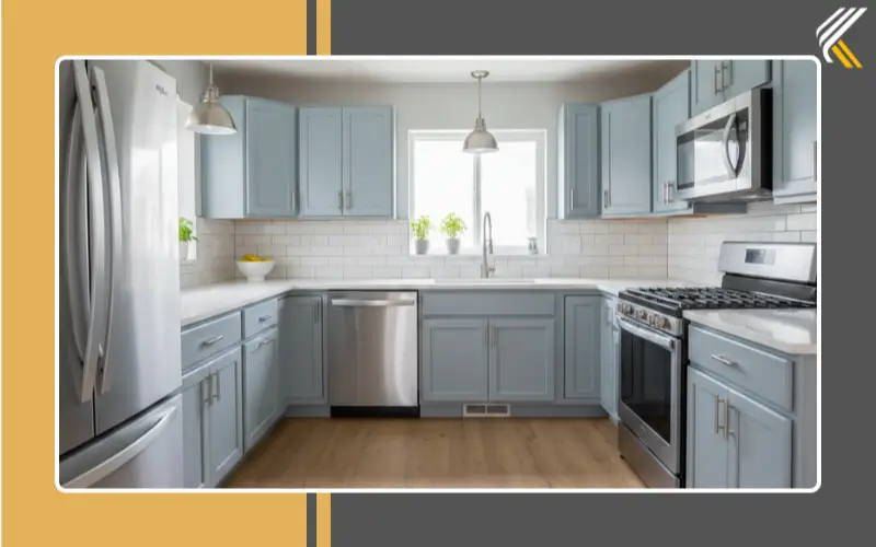 Minor kitchen remodel with cabinet refacing, new countertop, backsplash, and modern lighting