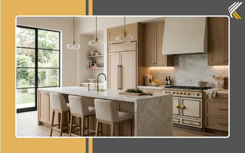 Timeless luxury kitchen with natural materials and neutral tones