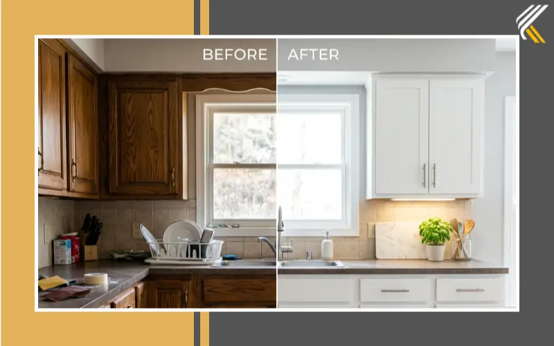 DIY cabinet painting before and after kitchen transformation