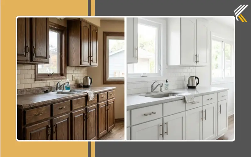 Painted kitchen cabinets before and after DIY transformation