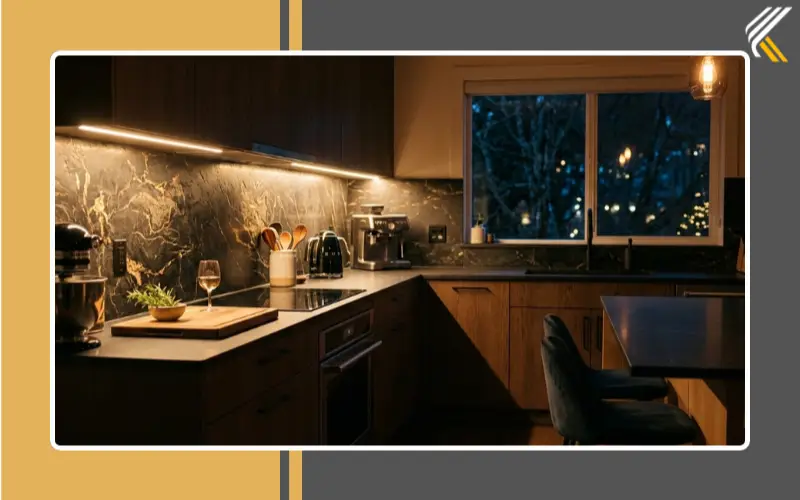 DIY under cabinet lighting creating warm modern kitchen look