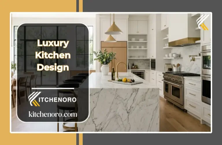 luxury kitchen design with marble island and modern lighting