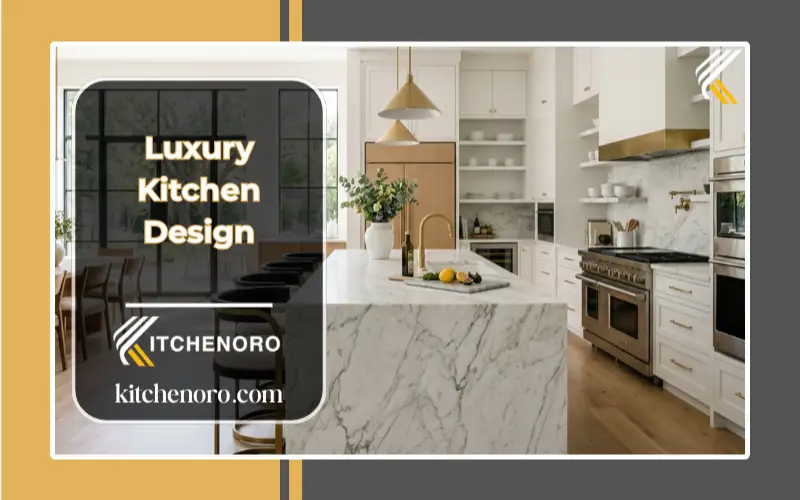 luxury kitchen design with marble island and modern lighting