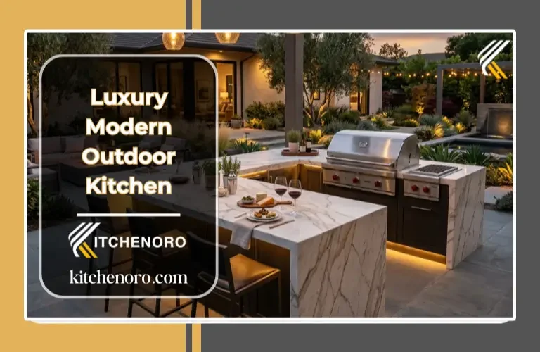 luxury modern outdoor kitchen with island and bar seating