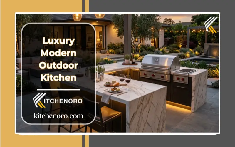 luxury modern outdoor kitchen with island and bar seating