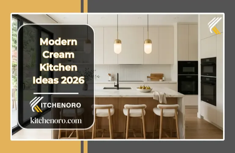 modern cream kitchen ideas with island and warm lighting