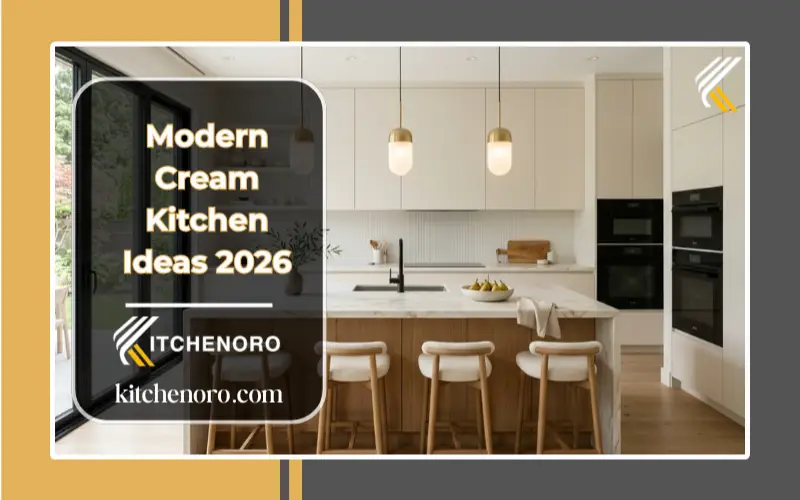 modern cream kitchen ideas with island and warm lighting