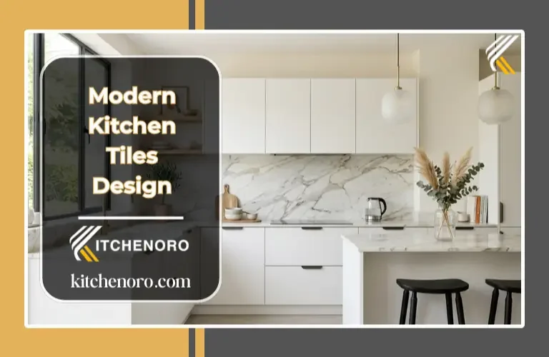 modern kitchen tiles design with marble backsplash and large format tiles