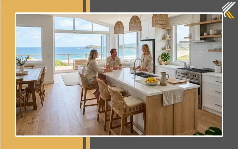 coastal kitchen island with seating for dining