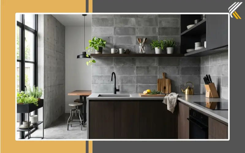 concrete look kitchen tiles modern industrial design
