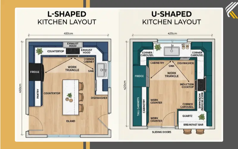 French provincial kitchen layout ideas L shape and U shape