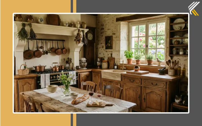 traditional French provincial kitchen style with rustic elements
