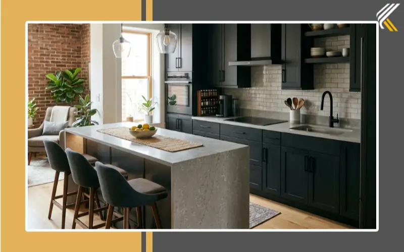 G-shaped kitchen layout with peninsula