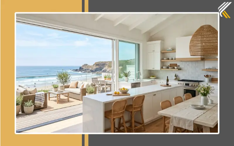 coastal kitchen diner with indoor outdoor flow and large windows