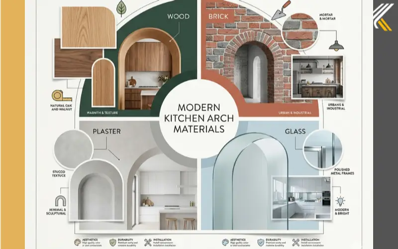 kitchen arch design materials wood brick plaster glass comparison