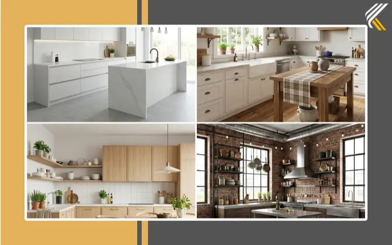 Different kitchen design styles examples modern farmhouse Scandinavian