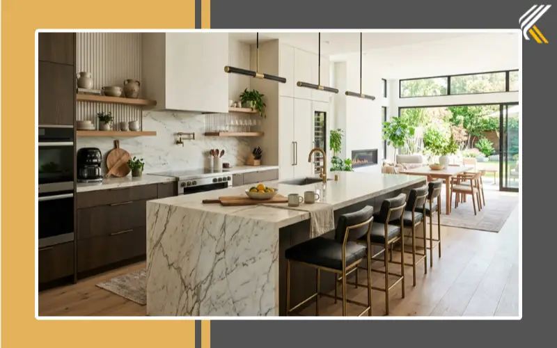 Kitchen layout with island and seating