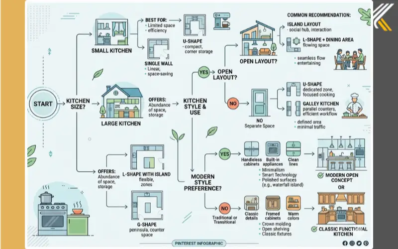 Kitchen layout decision chart infographic