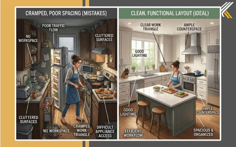 Common kitchen layout mistakes example