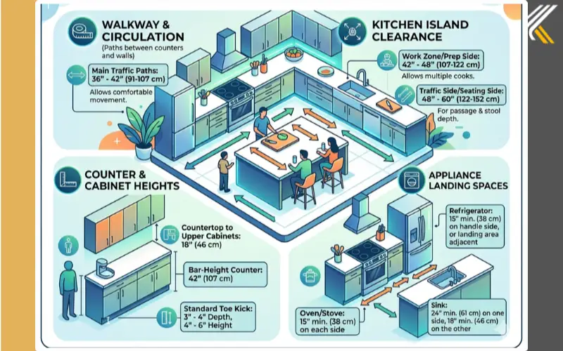 Kitchen layout spacing guide measurements