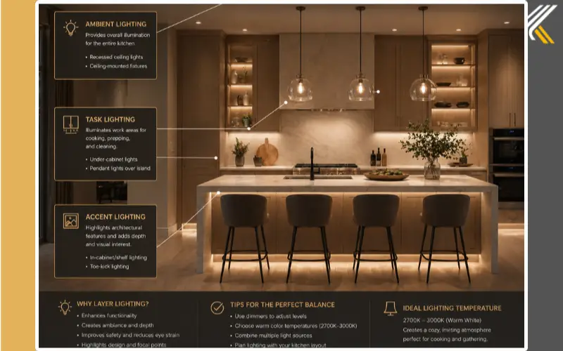 kitchen lighting layers ambient task accent lighting example