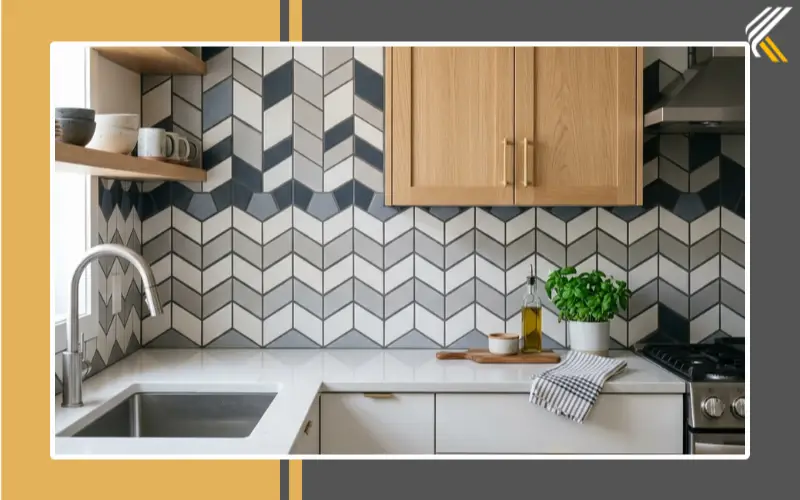 modern kitchen tile patterns including chevron and hexagon