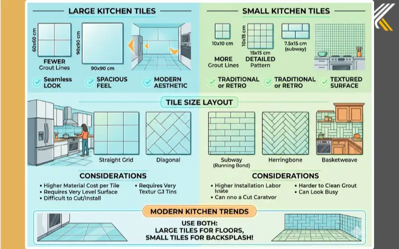 comparison of large and small kitchen tiles modern design