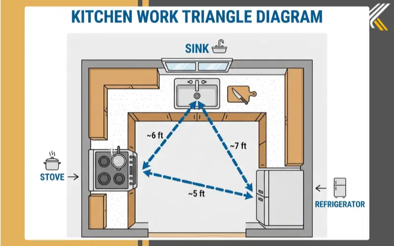 kitchen work triangle sink stove refrigerator layout small kitchen