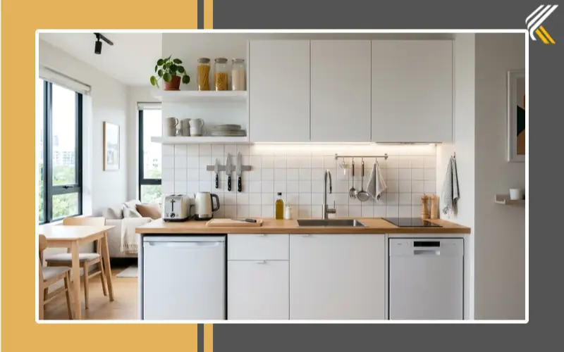 L shaped easy simple kitchen design with modern layout